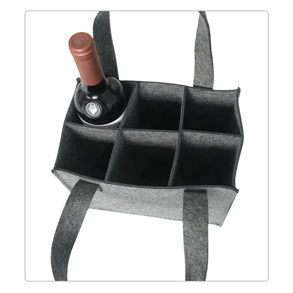 6 Bottle Wine Carrier With Divider Felt Storage Tote