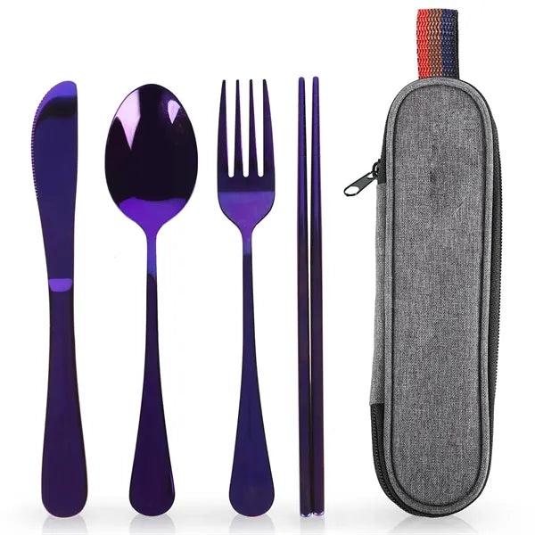 4 Set Travel Utensils with Storage Bag