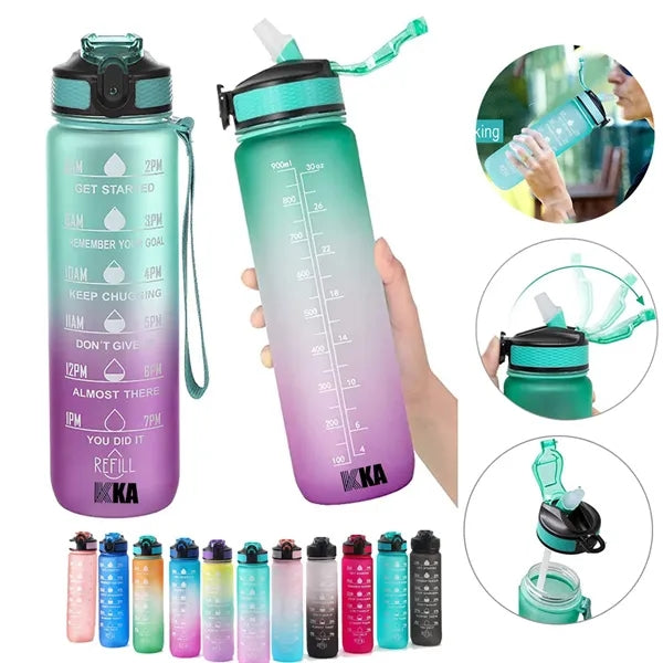 32 oz Water Bottle with Time Marker and Carry Strap