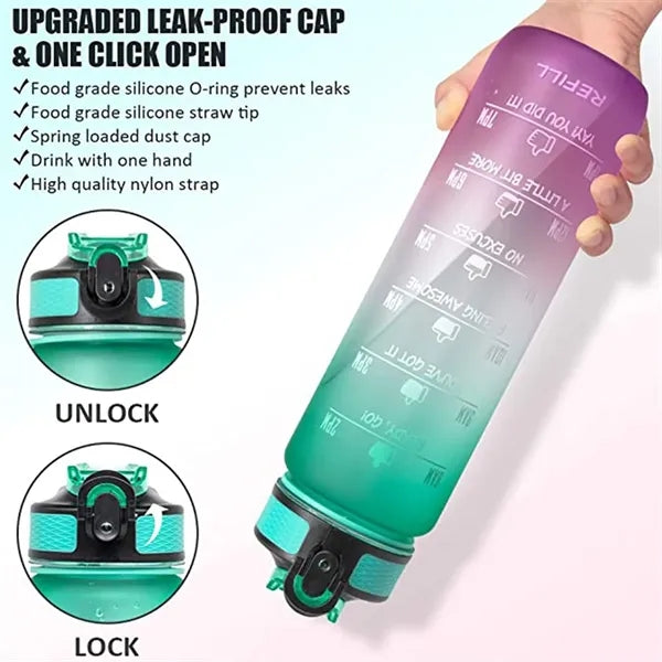 32 oz Water Bottle with Time Marker and Carry Strap