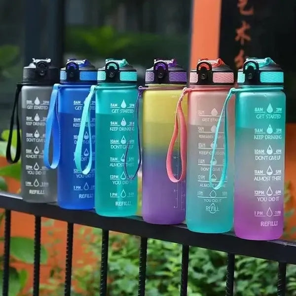 32 oz Water Bottle with Time Marker and Carry Strap