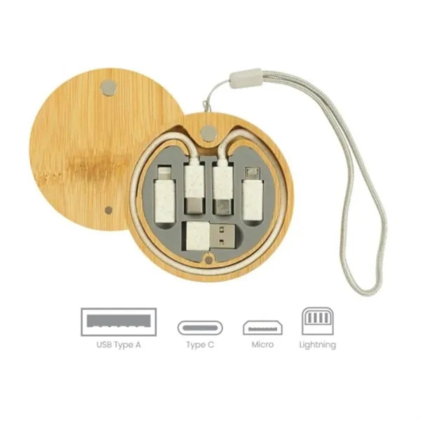 6-in-1 Multi USB Charging Cable Set with Bamboo Storage Box
