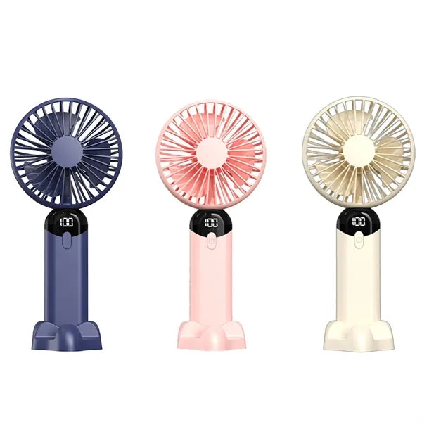 Mini USB Rechargeable LED display Desk Fan with Phone Holder
