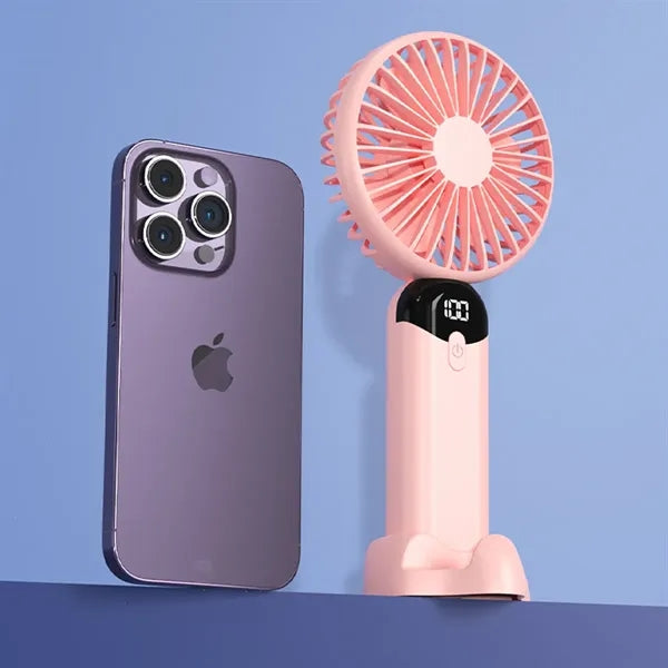 Mini USB Rechargeable LED display Desk Fan with Phone Holder