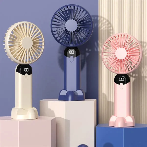 Mini USB Rechargeable LED display Desk Fan with Phone Holder
