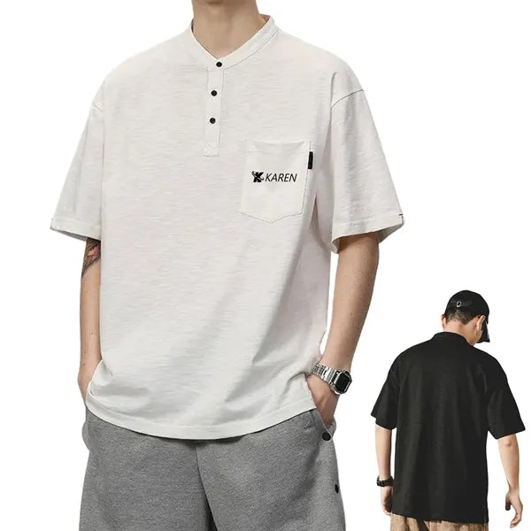 Men's Summer Cotton Blend Henley T-Shirt