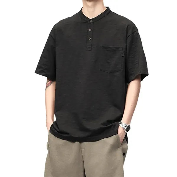 Men's Summer Cotton Blend Henley T-Shirt