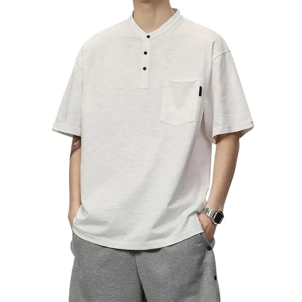 Men's Summer Cotton Blend Henley T-Shirt