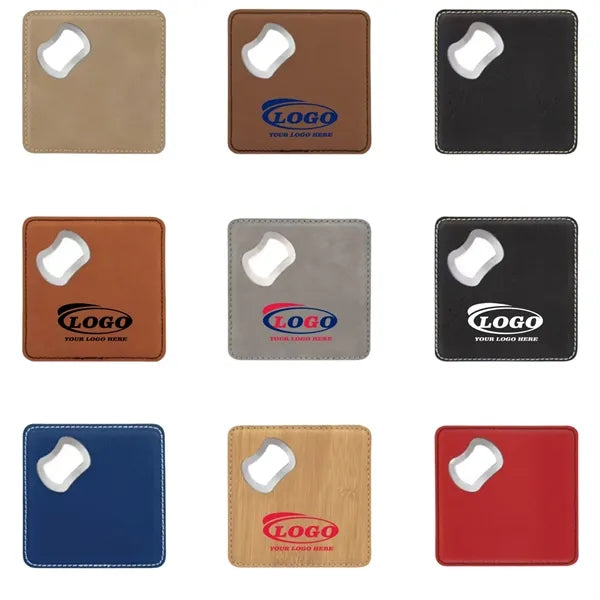 2 in 1 Square Vegan Leather Bottle Opener Coaster