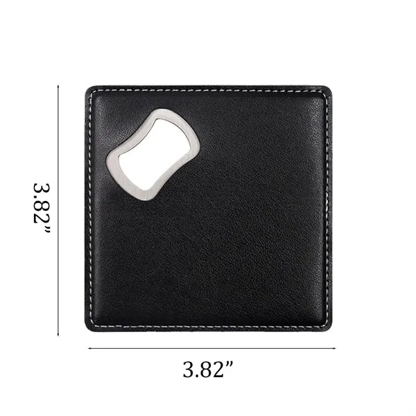 2 in 1 Square Vegan Leather Bottle Opener Coaster