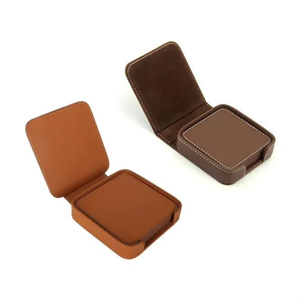 PU Leather Square Coaster Set with Holder