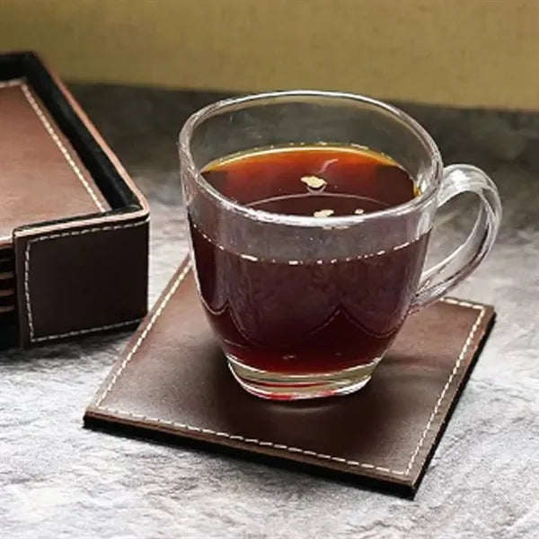 PU Leather Square Coaster Set with Holder