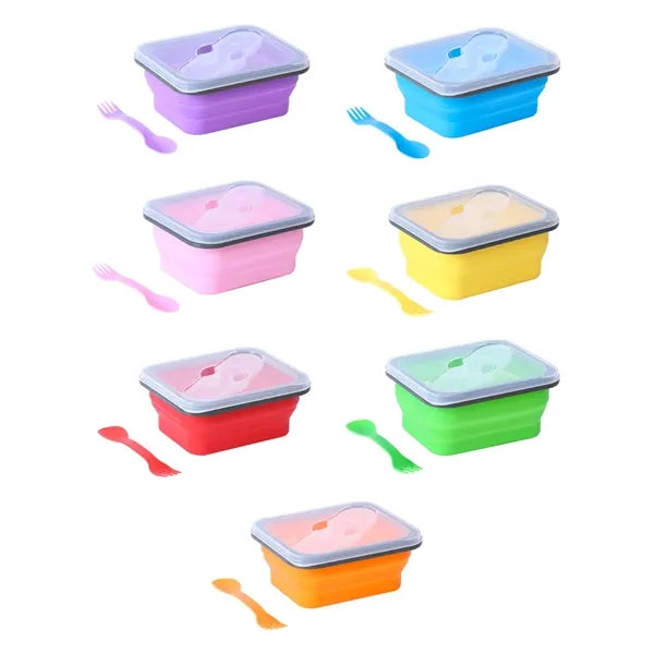 Foldable Silicone Lunch Box with Utensil Set