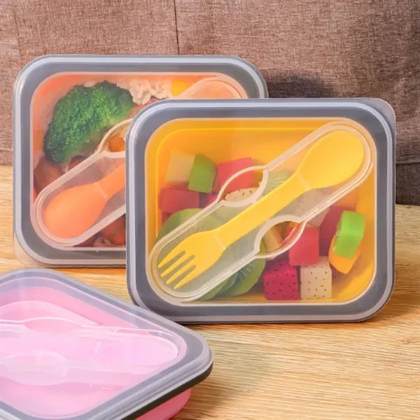 Foldable Silicone Lunch Box with Utensil Set