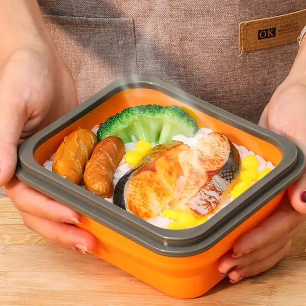 Foldable Silicone Lunch Box with Utensil Set
