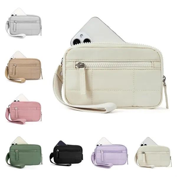 Wristlet Wallets for Women Nylon Quilted White