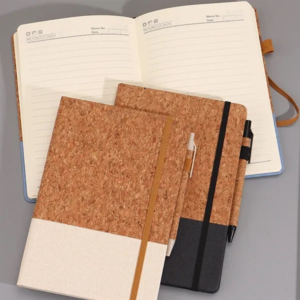 A5 Creative pu Cork Splicing Notebook with Pen Loop