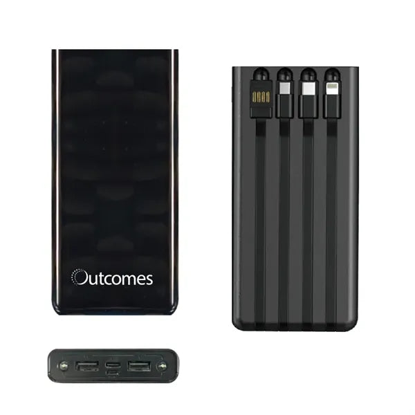 Portable Charger Power Bank 10,000mAh with Built-in Cables