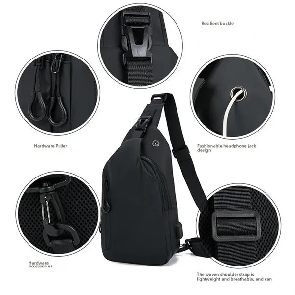 Waterproof Shoulder Bag Crossbody Sling Backpack with USB