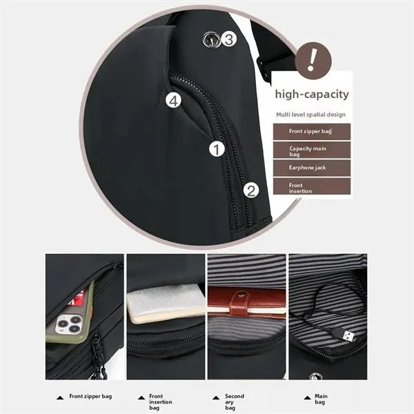 Waterproof Shoulder Bag Crossbody Sling Backpack with USB