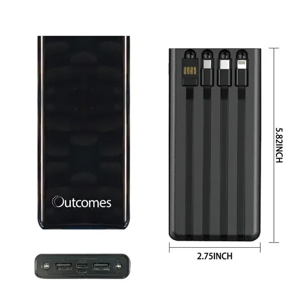 Portable Charger Power Bank 10,000mAh with Built-in Cables