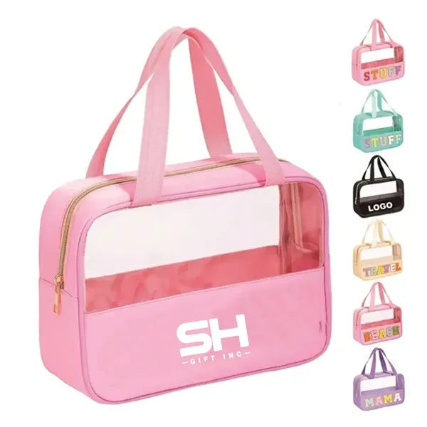 Waterproof Chenille Letter Patch Clear Makeup Bag