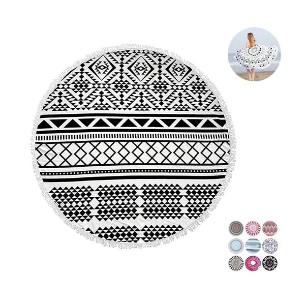 Round Quick Dry Beach Towel w/ Tassel