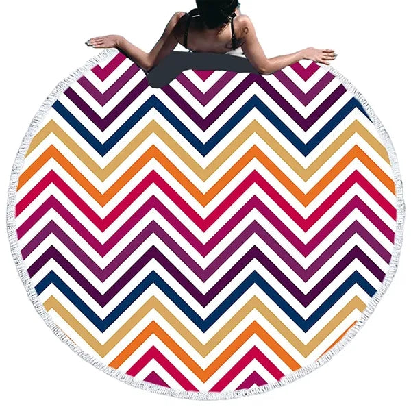 Round Quick Dry Beach Towel w/ Tassel