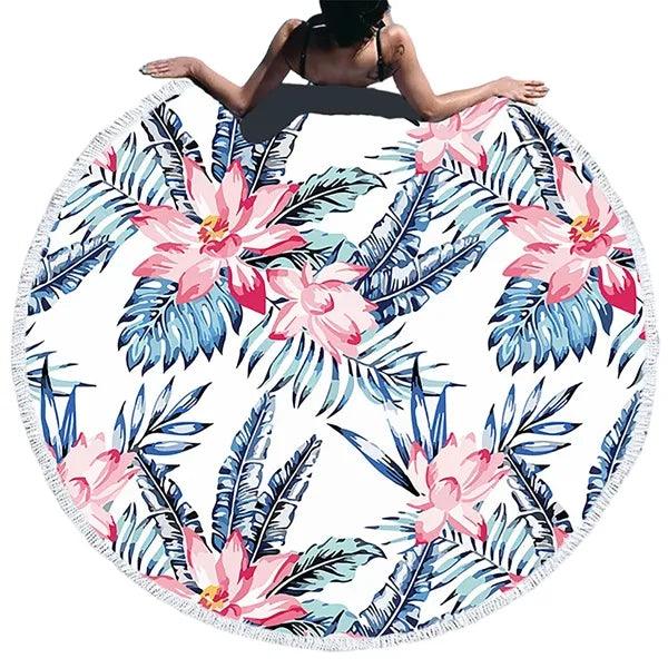Round Quick Dry Beach Towel w/ Tassel