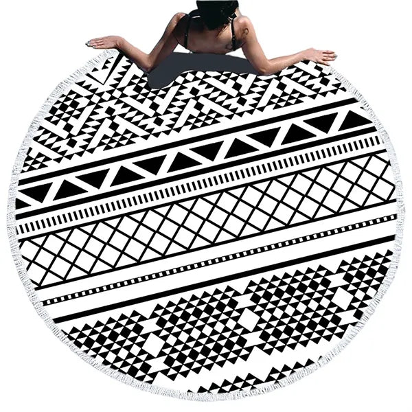Round Quick Dry Beach Towel w/ Tassel