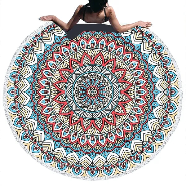 Round Quick Dry Beach Towel w/ Tassel