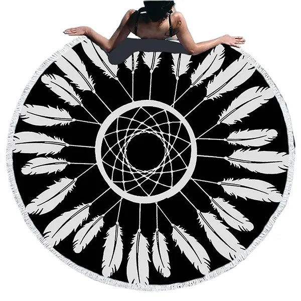 Round Quick Dry Beach Towel w/ Tassel