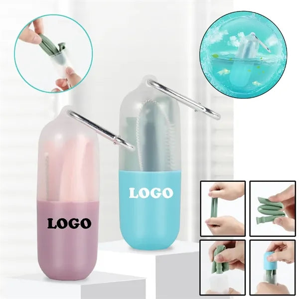 Collapsible silicone straw with capsule case