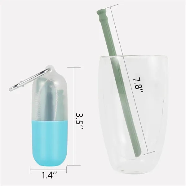 Collapsible silicone straw with capsule case