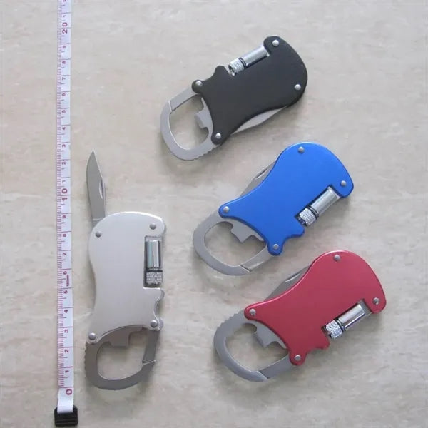 Bottle Opener Carabiner with Flashlight Knife
