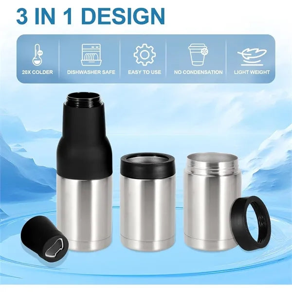 3-in-1 Vacuum Stainless Steel Beer Bottle 12oz Can Cooler