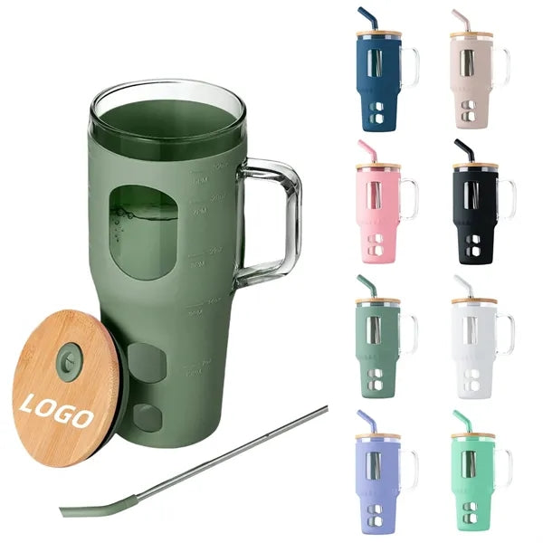 High-Borosilicate Glass Bottle With Silicone Sleeve & Straw