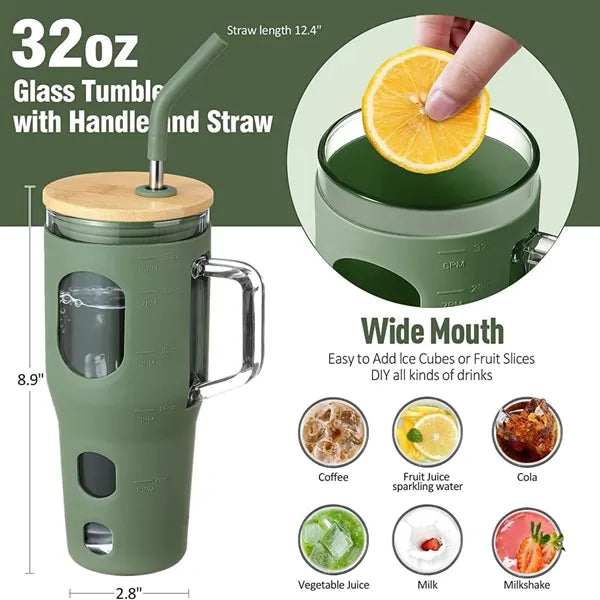 High-Borosilicate Glass Bottle With Silicone Sleeve & Straw