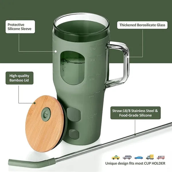 High-Borosilicate Glass Bottle With Silicone Sleeve & Straw