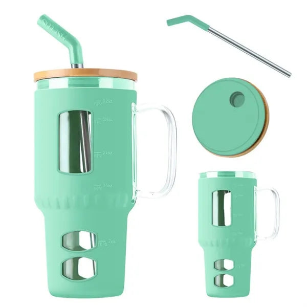 High-Borosilicate Glass Bottle With Silicone Sleeve & Straw