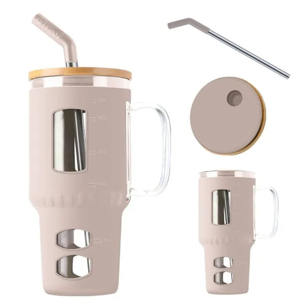 High-Borosilicate Glass Bottle With Silicone Sleeve & Straw