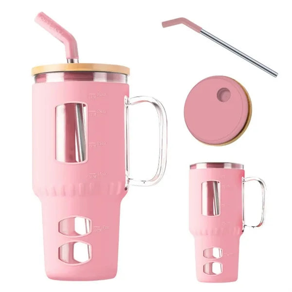 High-Borosilicate Glass Bottle With Silicone Sleeve & Straw