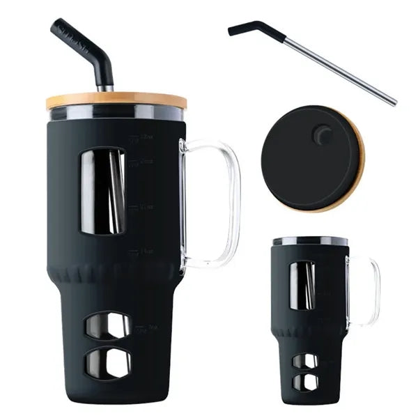 High-Borosilicate Glass Bottle With Silicone Sleeve & Straw