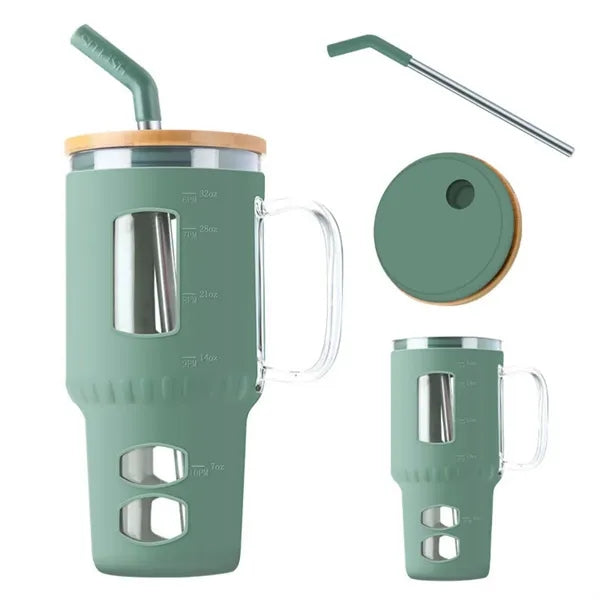 High-Borosilicate Glass Bottle With Silicone Sleeve & Straw