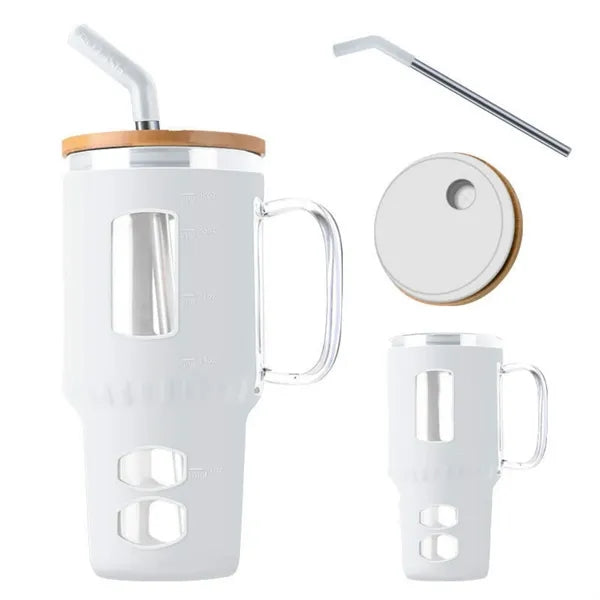 High-Borosilicate Glass Bottle With Silicone Sleeve & Straw