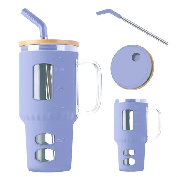 High-Borosilicate Glass Bottle With Silicone Sleeve & Straw