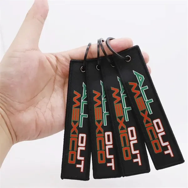 Logo And Text Woven Keychain Tag