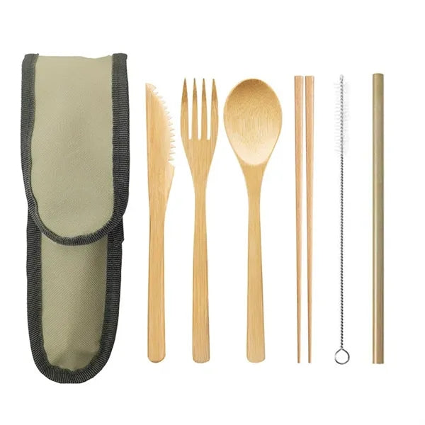 Bamboo Travel Utensil Set w/Carrying Case