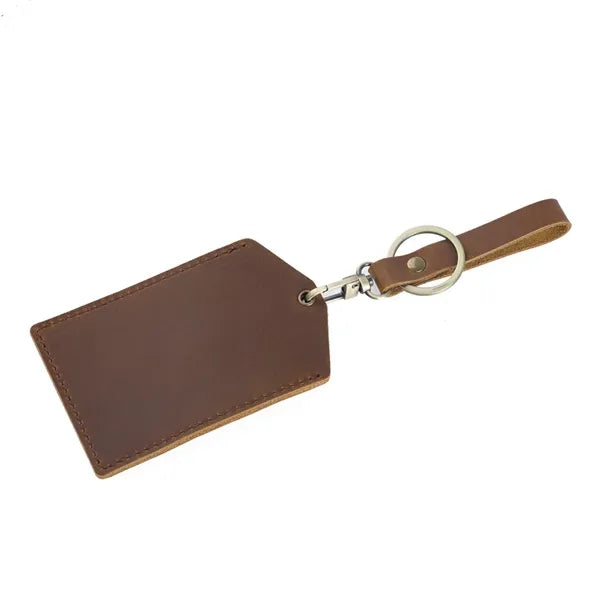 Cowhide Handmade Mini Detachable Bus Card Holder Keychain