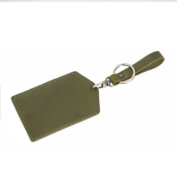 Cowhide Handmade Mini Detachable Bus Card Holder Keychain